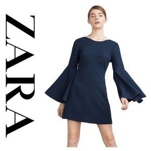 Zara Bell Sleeve Navy Shift Dress S